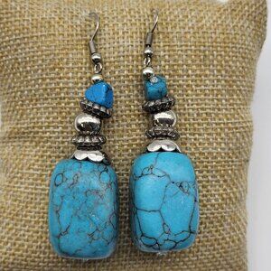 Fab Boho Dangle stone earrings faux turquoise beaded Western Rodeo